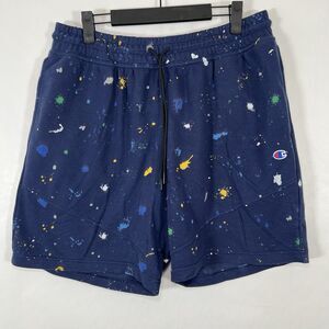 Champion Sweat Shorts Mens Large Navy Pant Splatter 32x8 French Terry Pockets